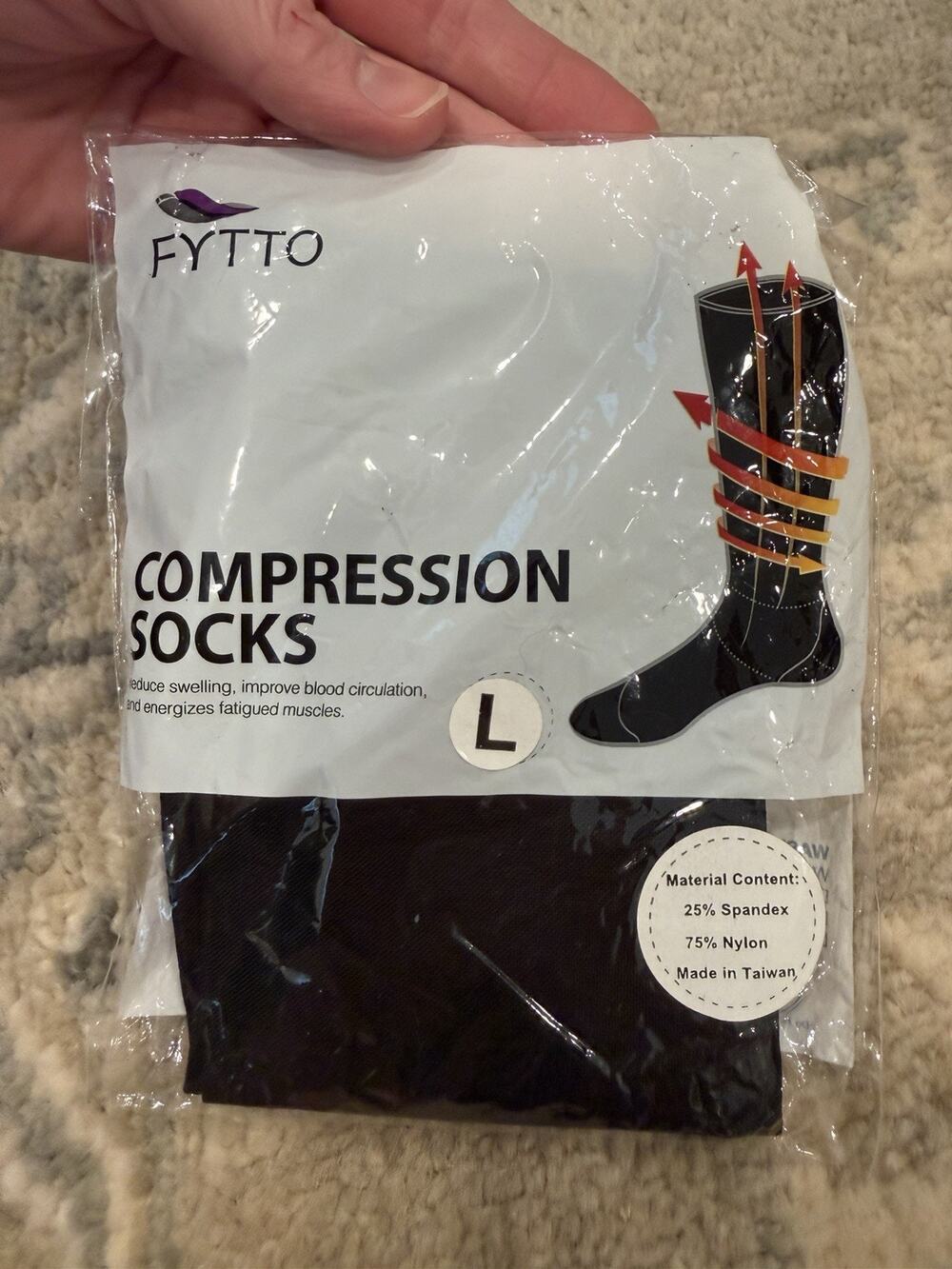 Fytto 1007 Compression Socks Knee High Black Sz L NWT